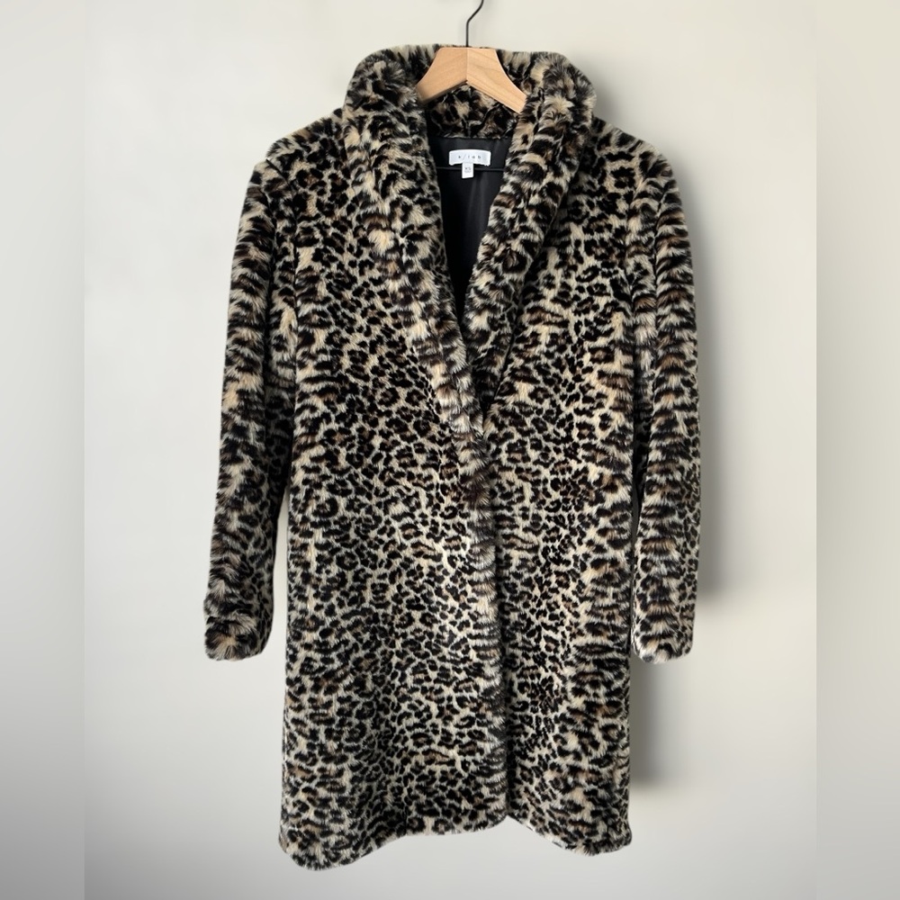 K/Lab Leopard Print Faux Fur Coat in Black and Cream